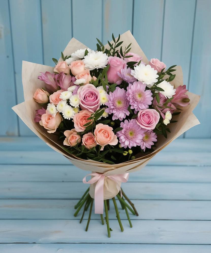 Букет цветов из: Хризантемы, Розы и Альстромерии в Коршево