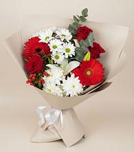 Букет цветов из:  Розы, Хризантемы, Герберы и Лилии в Коршево