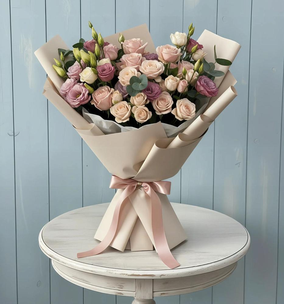 Букет цветов из: Розы и Лизиантусы в Коршево