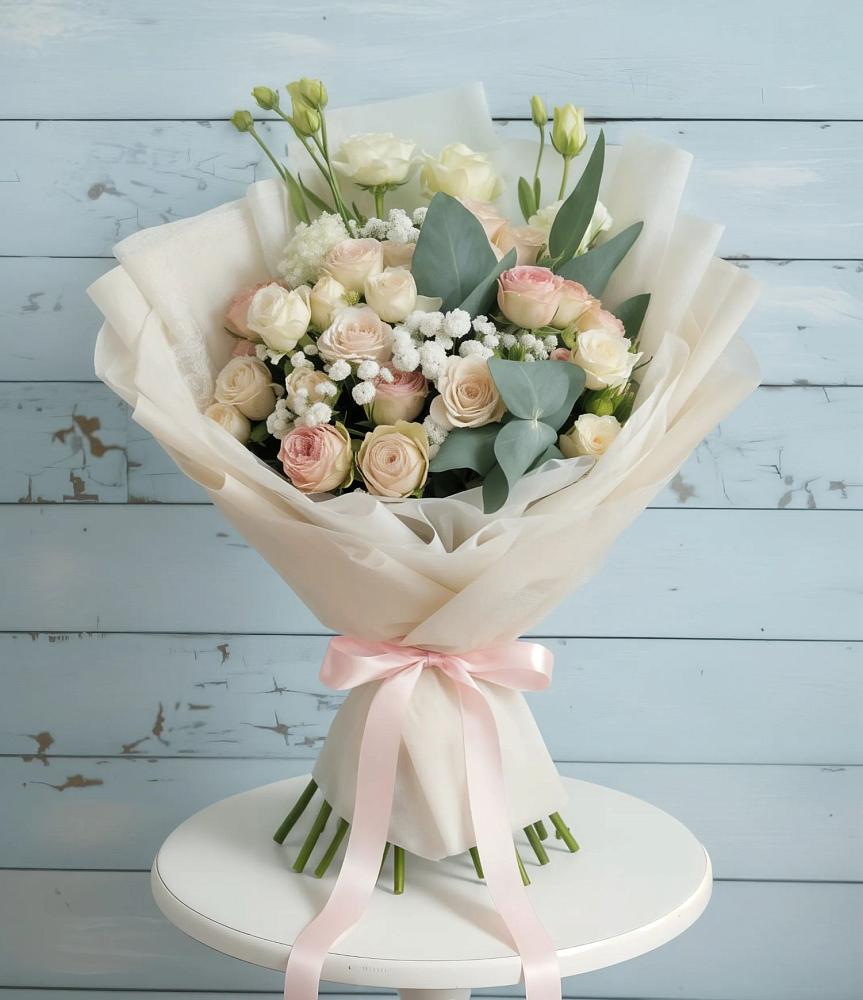 Букет цветов из: Розы и Лизиантусы в Коршево