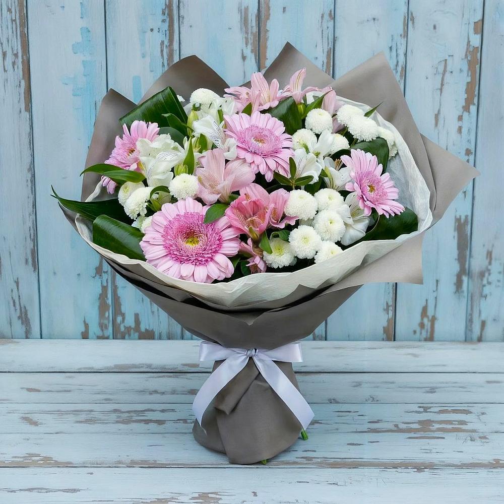 Букет цветов из: Герберы, Альстромерии и Хризантемы в Коршево