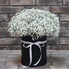 Цветочная композиция из Гипсофила в шляпной коробке в Коршево